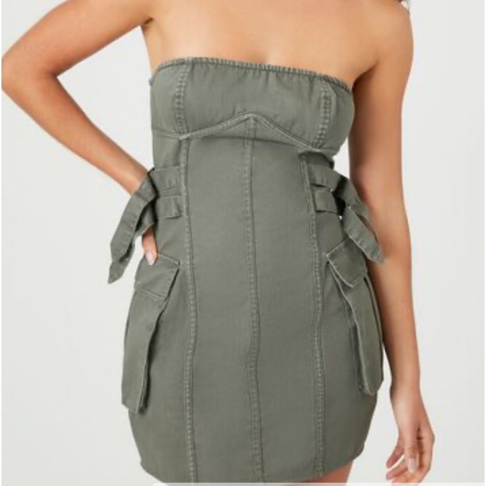 Forever 21 Olive Green Strapless Utility Mini Dress